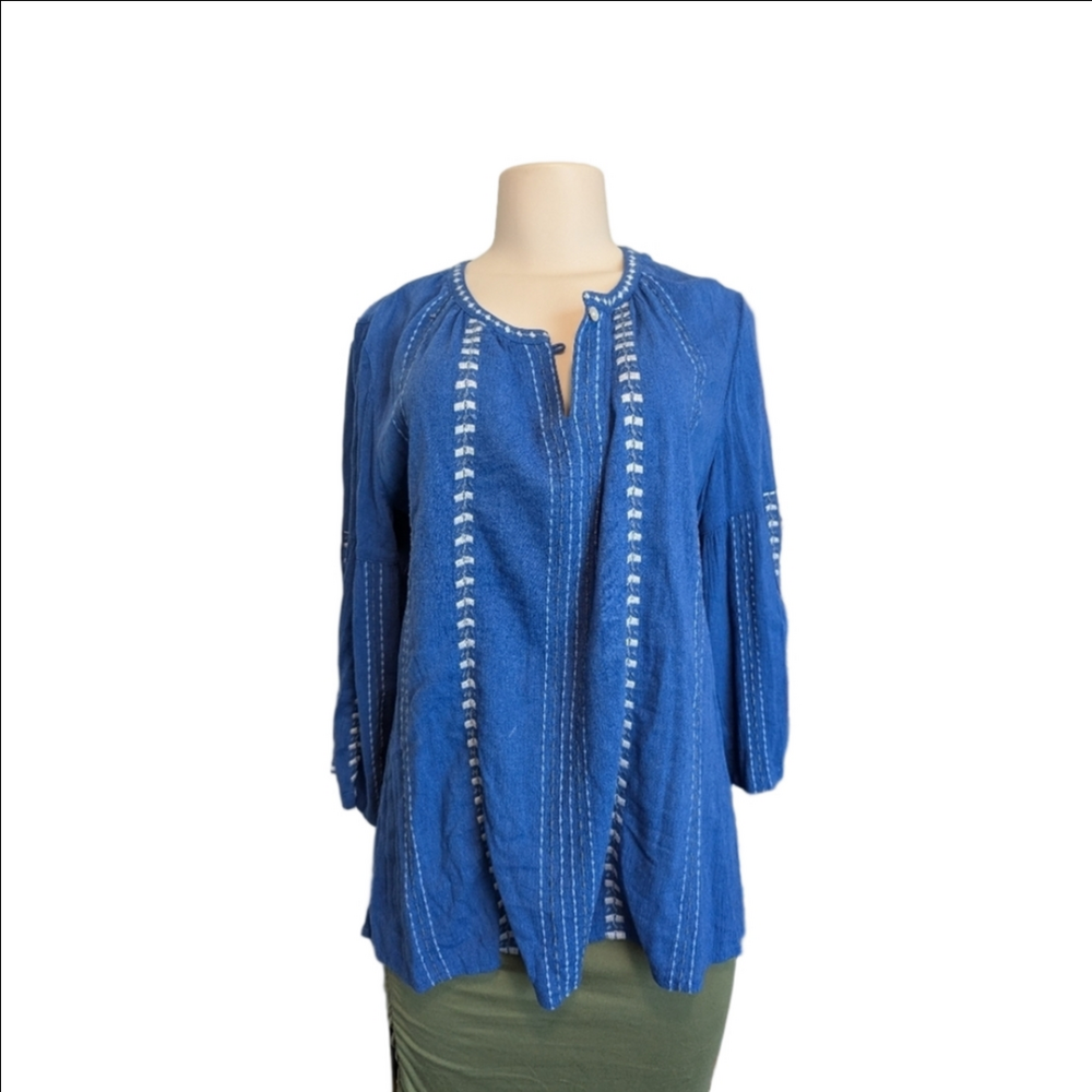 J. Jill Blue Embroidered blouse size small petite cottagecore